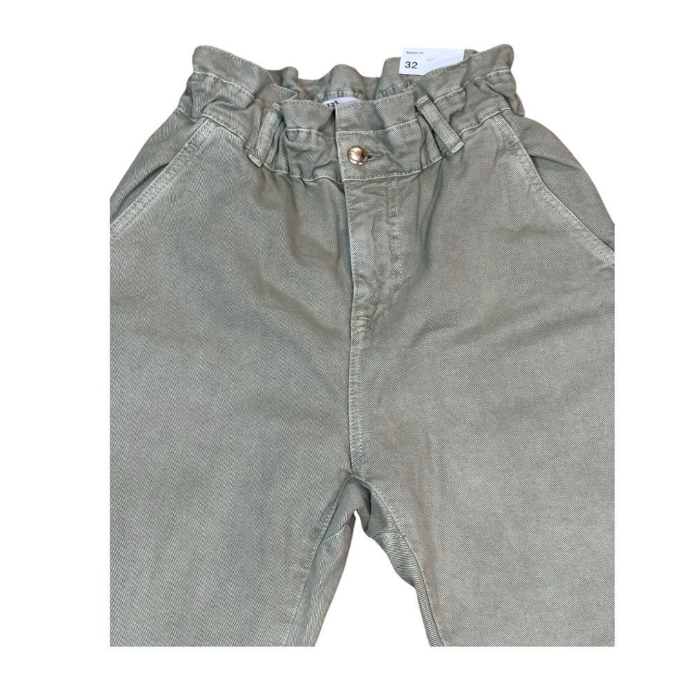 ZARA Baggy Fit Paperbag Waist Carrot Leg Pants Green Size 0 NWT - Picture 3 of 12